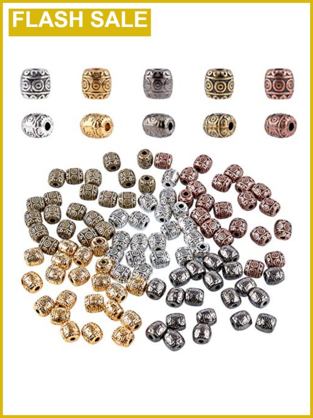 100pcs Tibetan Metal Spacer Beads Column Loose Connector Charm Bead for DIY